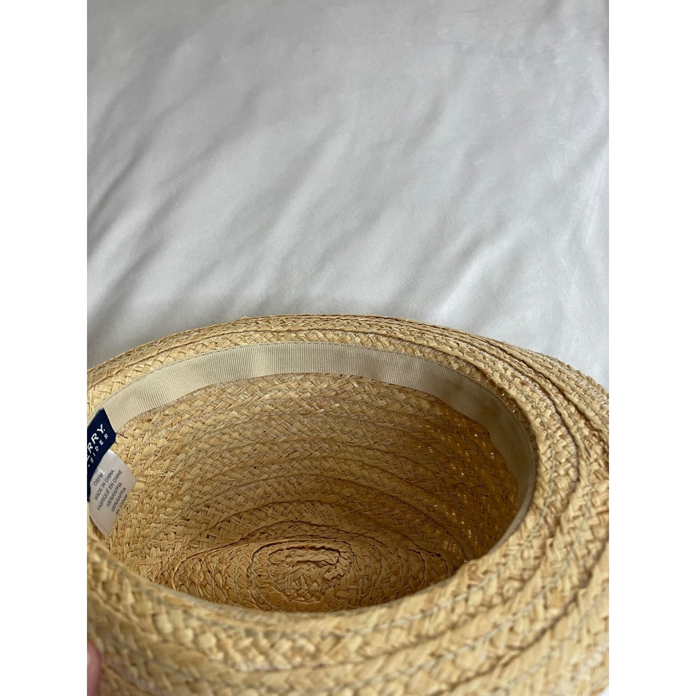 Sperry Top-Sider Womens Straw Fedora Hat Tan Blue Striped Raffia Sun Hat 5H187 - Picture 10 of 11